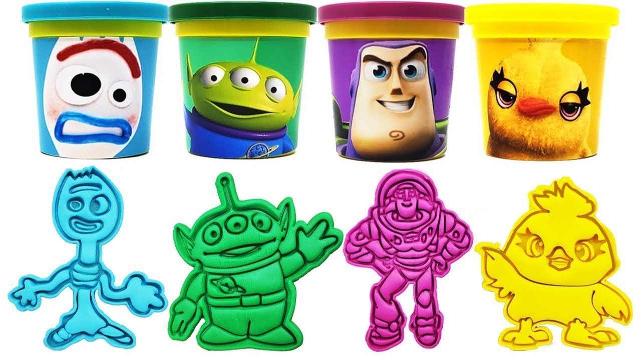 Toy Story Playdough Molds and Figure Toys for Children: Forky, Buzz Lightyear, Ducky, and Bunny