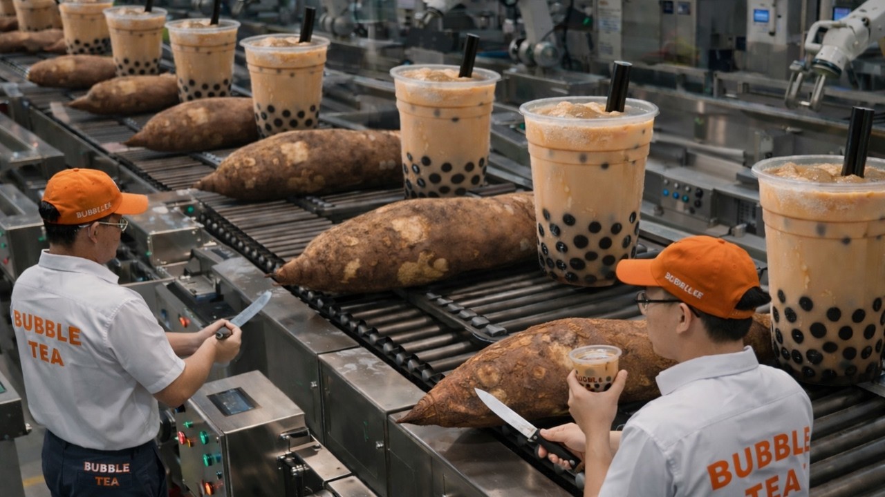 From Cassava to Bubble Tea: How Boba Pearls Are Made in a Factory | Full Process