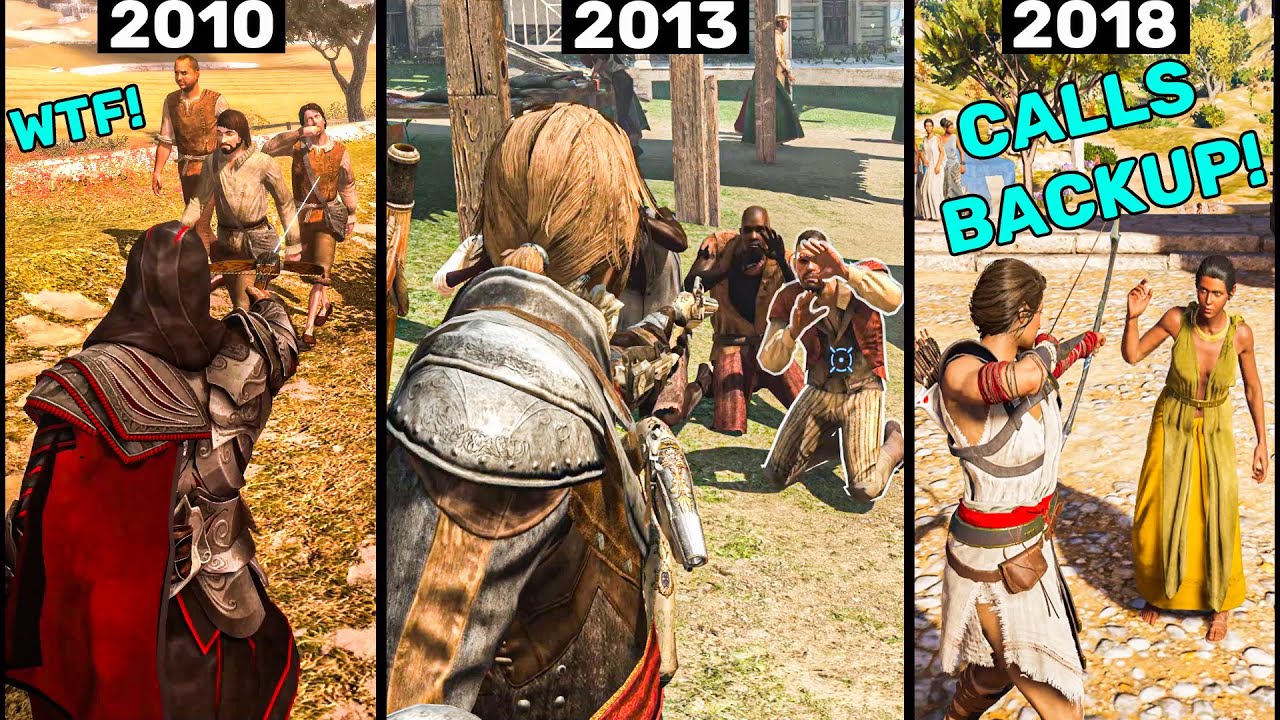 Как NPC реагируют, если их напугать в играх серии Assassin's Creed? (2007-2021)