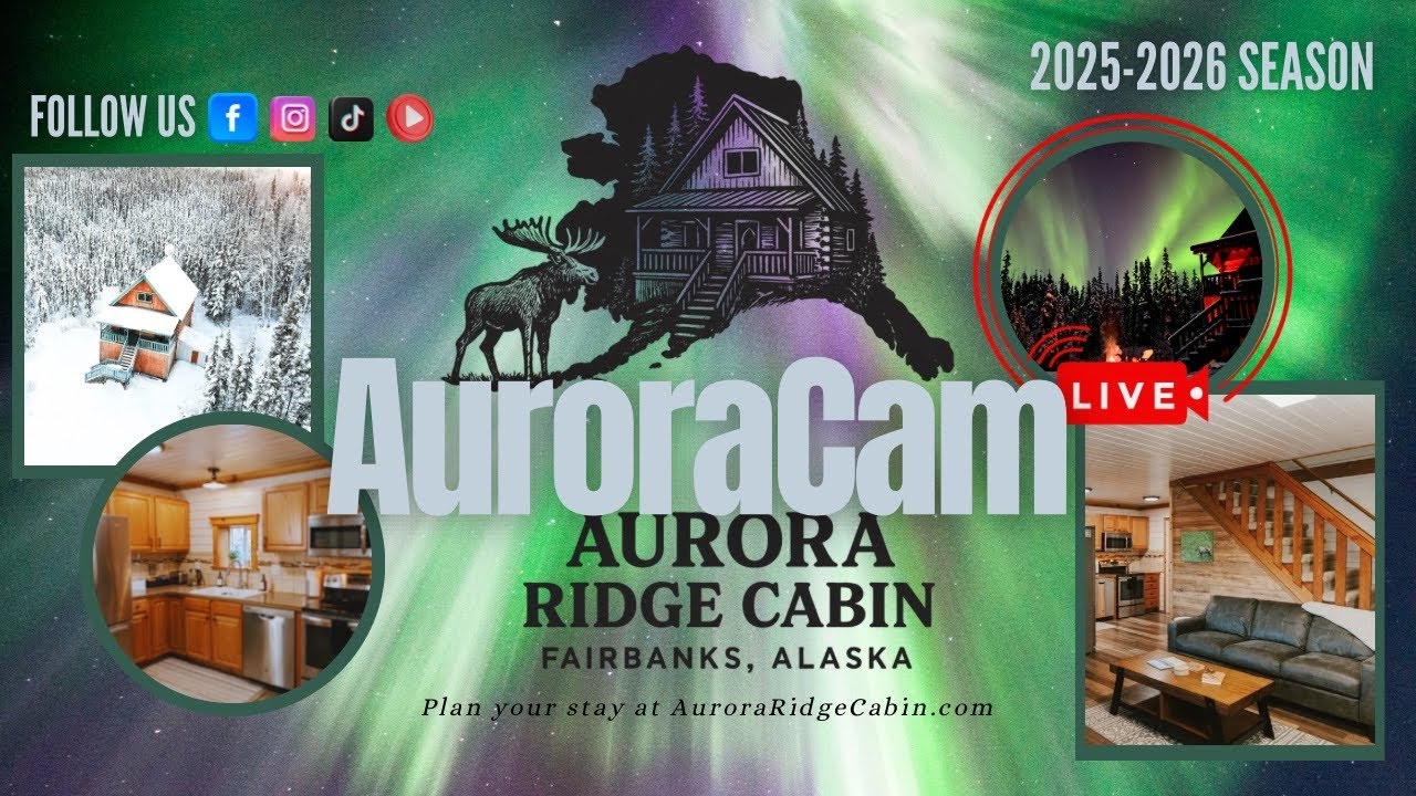 Aurora Live | Aurora Ridge Cabin Fairbanks Alaska | Night Beginning March 8, 2026