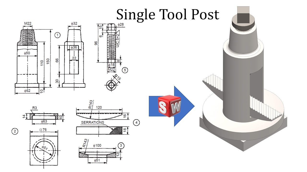 Single Tool Post using SOLIDWORKS | Parts and Assembly | SOLIDWORKS tutorials for beginners