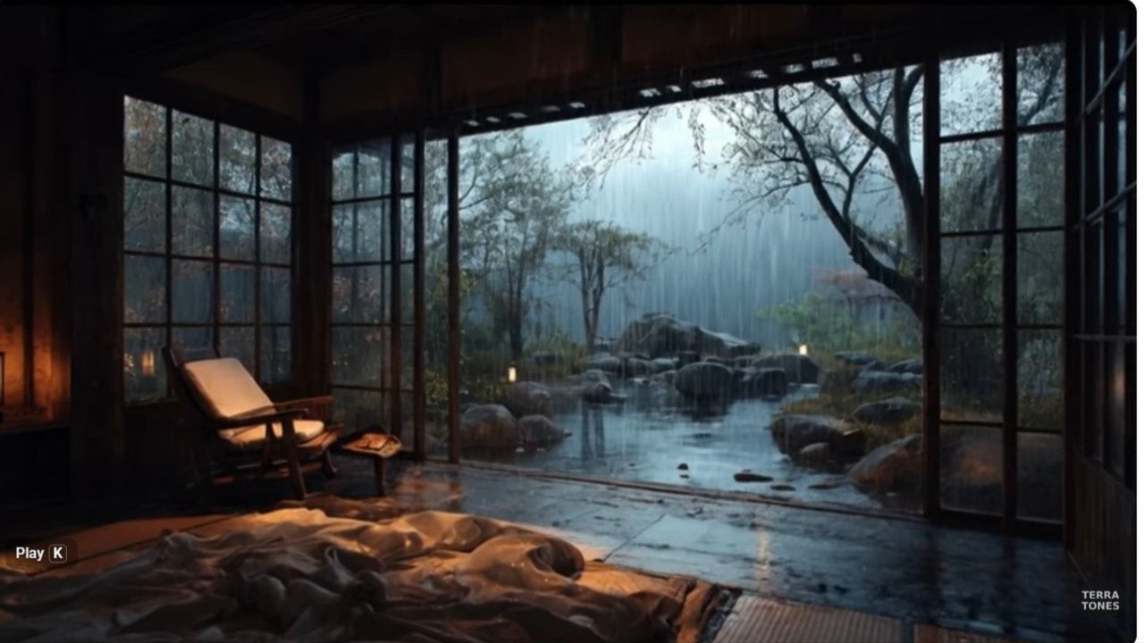 10 Hours of Heavy Rain & Thunder in a Cozy Zen Room | Japanese Garden Ambience for Deep Focus