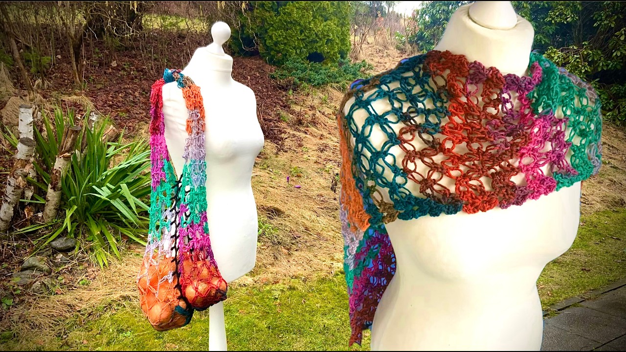 Einkaufsnetz UND leichter Sommerschal 1 Muster -2 Möglichkeiten#häkeln #petraperle #tasche#schal#diy