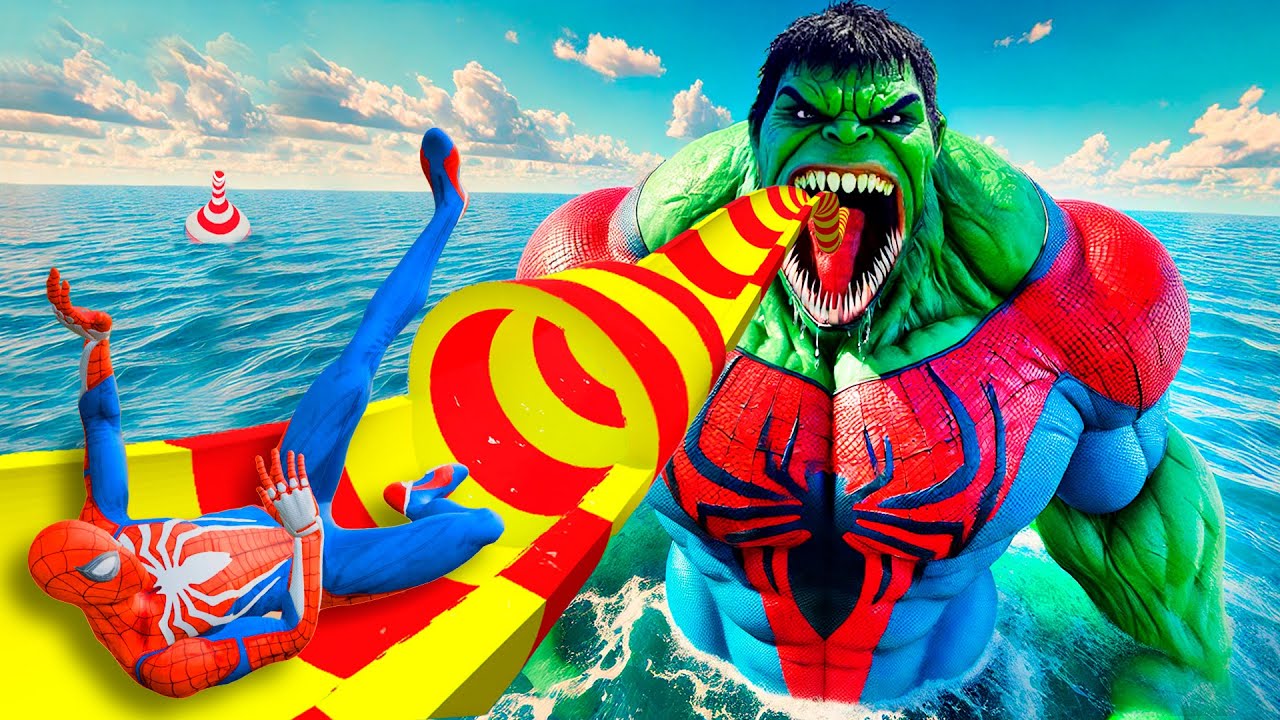 THE EXTREME WATER PARK IN GTA 5! SPIDERMAN VS SCARY HULK in Water Challange #spiderman #waterslides