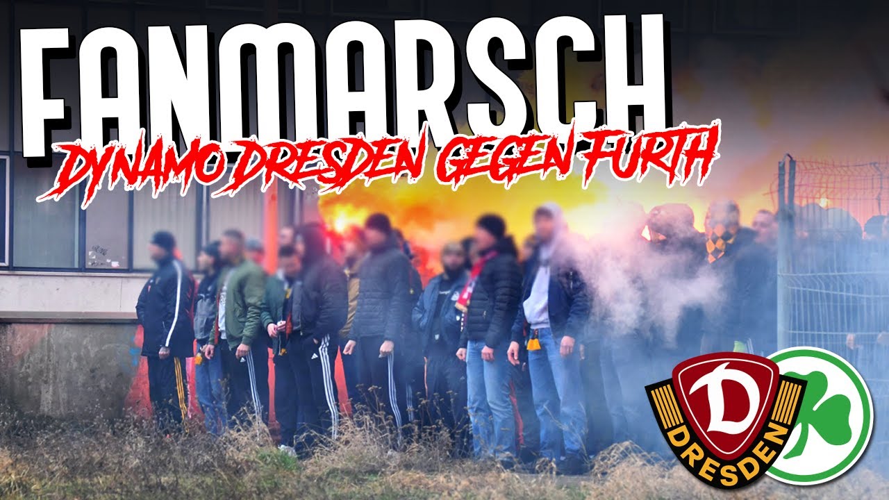 Dynamo Dresden Fanmarsch: Böller, Gesänge und Bengalos (Dresden - Fürth)