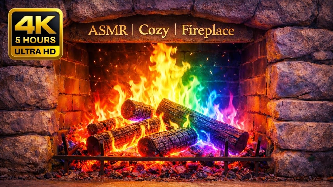 ASMR Cozy Rainbow Fireplace 4K 🌈 Colorful Fire for Deep Sleep, Stress Relief & Cozy Nights (No Ads)