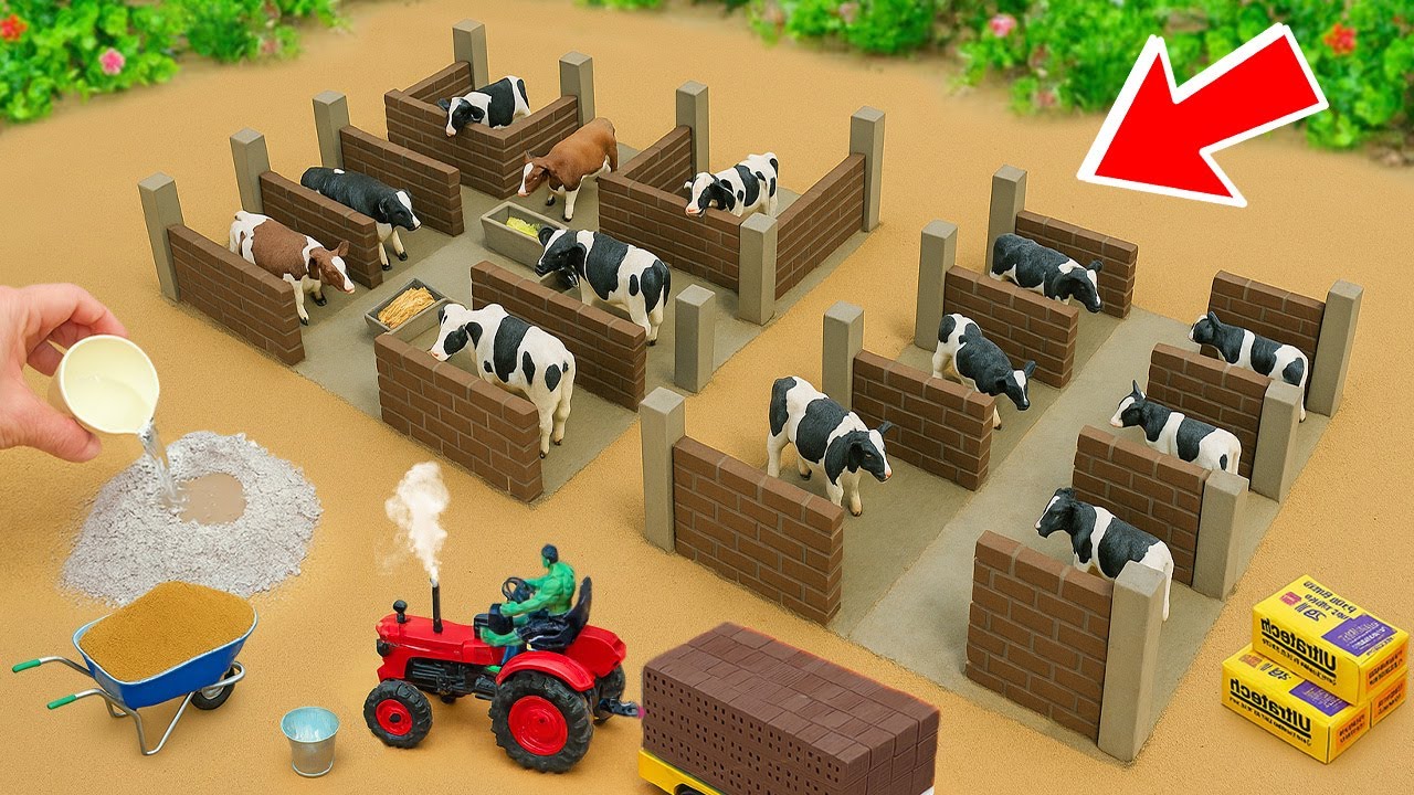 DIY Mini Tractor Builds Cow Shed With 7 & 6 Chambers and Central Lane | Fun Science Project