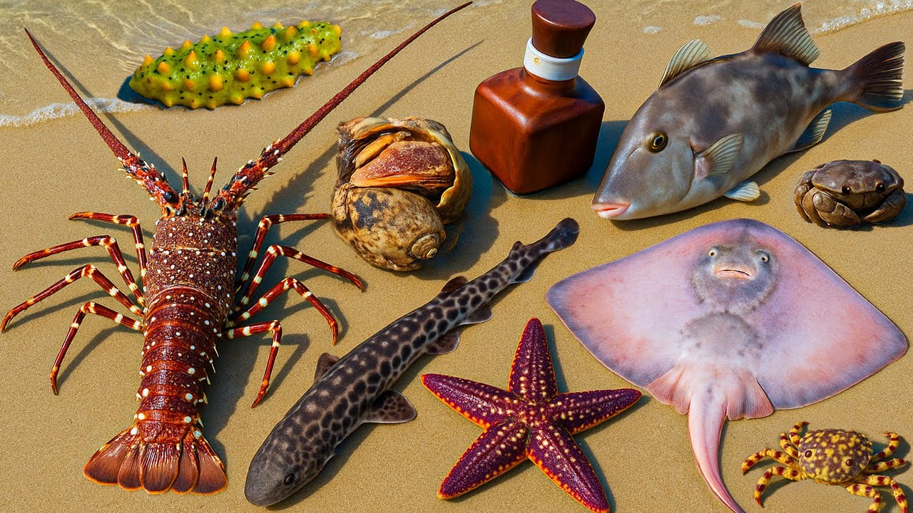 🌊 Поиски пищи в океане | 🦈 Миниатюрная акула, 🐍 Мурена, 🐢 Мечехвост, 🦞 Омар и 🐚 Гигантский рак-от...