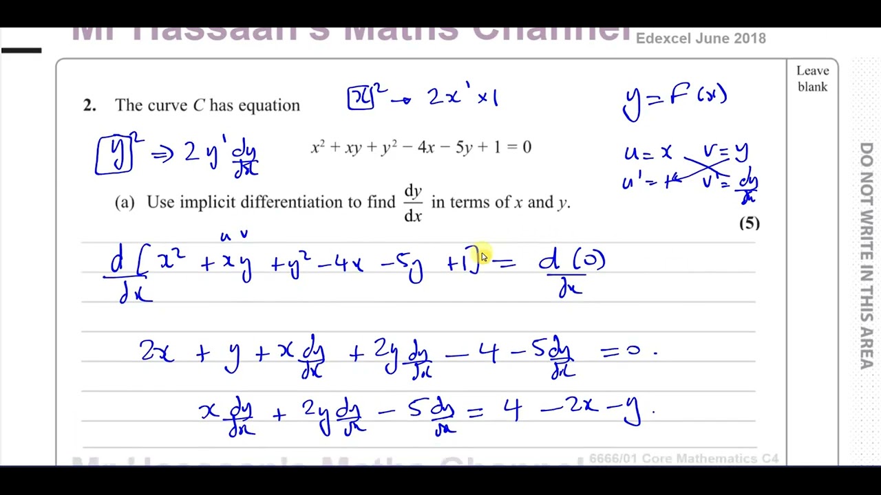 [P4] 6666/01, Edexcel, C4, (GCE), Jan 2018, Q2, Implicit Differentiation