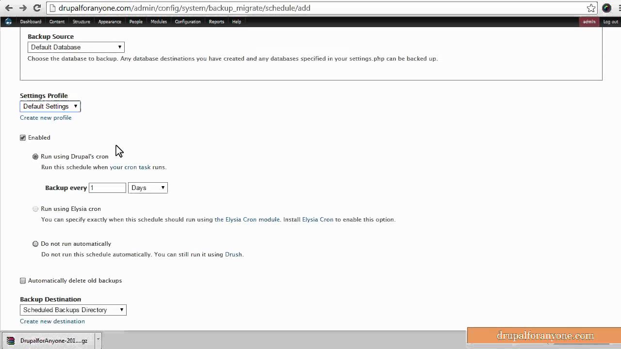 Backup a Drupal 7 website easily with Backup & Migrate module