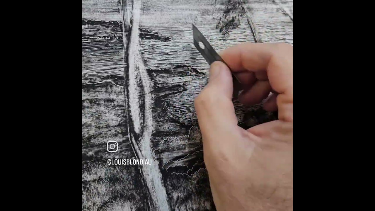 process of a landscape using a scratching technique