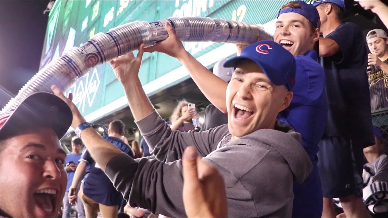 MLB record?! INSANELY LONG cup snake with crazy Cubs fans in the Wrigley Field bleachers!