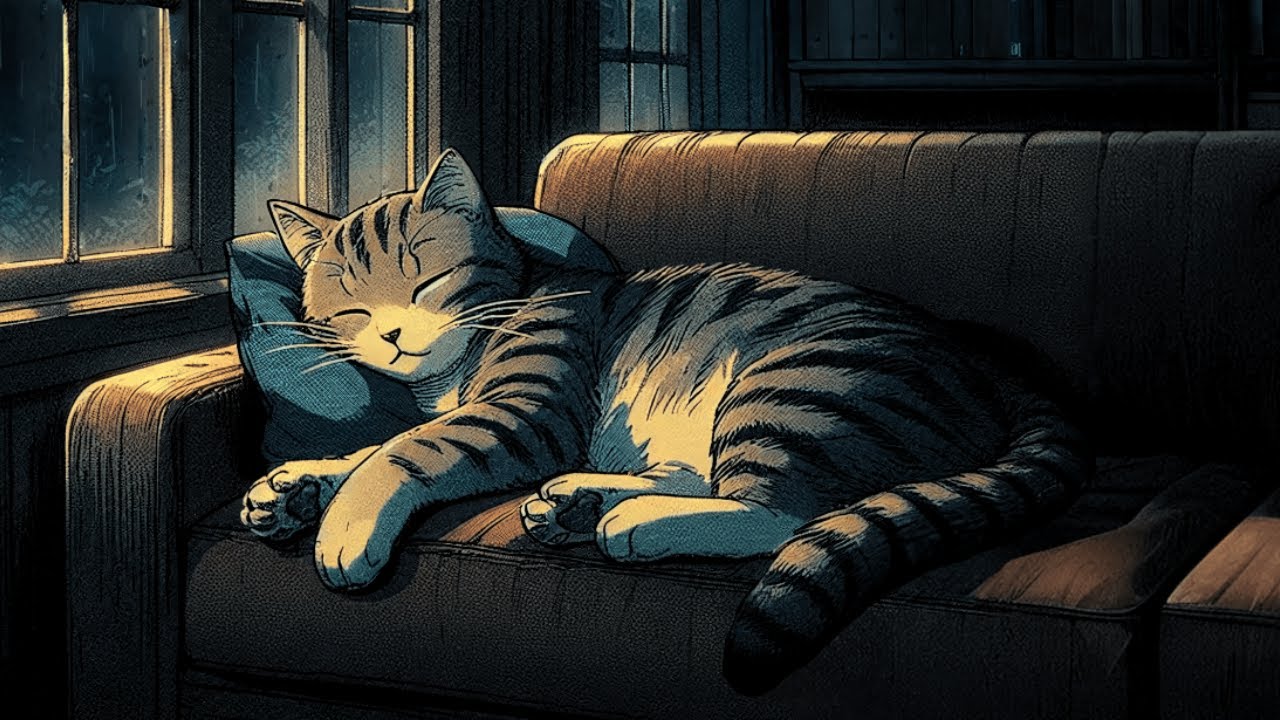 Rain Cat Sleeping by the Window | 10 Hours of Rain Sounds for Deep Sleep
