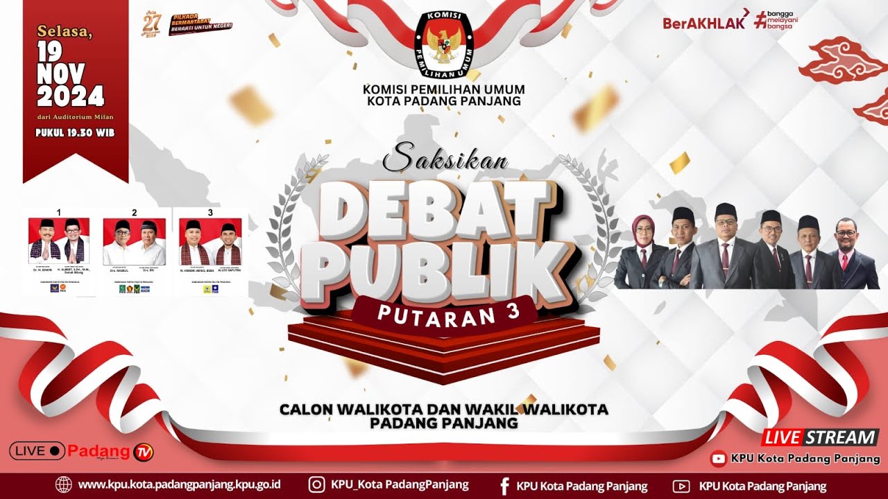 [ LIVE ] : Debat Publik Putaran III Calon Walikota dan Wakil Walikota Padang Panjang 2024