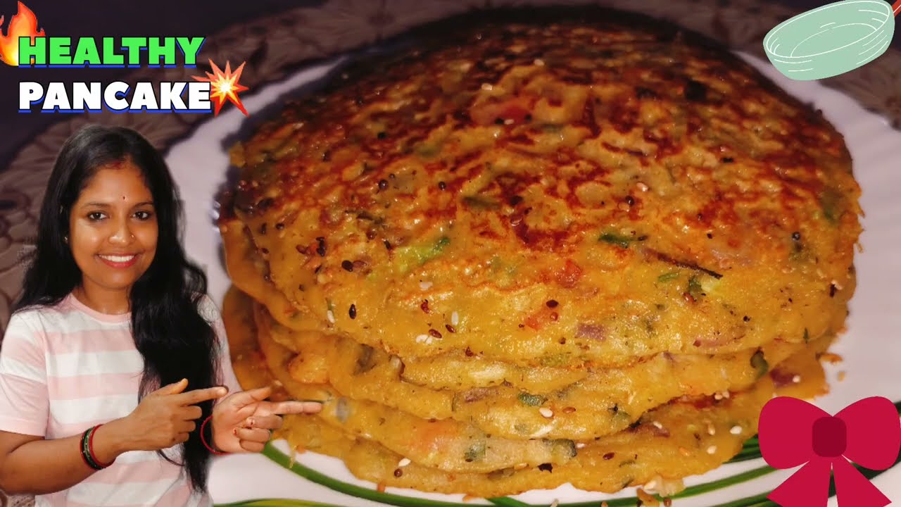 😋 बहुत ही हेल्दी और टेस्टी Veg Pancake यह पैनकेक सूजी, बेसन, आटा और ढेर सारी सब्जियों से बना है