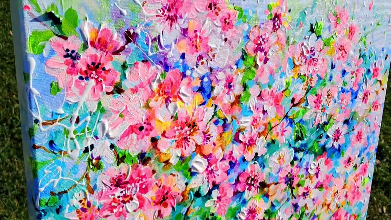 Flowering sky - Sakura Tree Blossom #flowerpainting #sakura #colorfulart #flowerartwork #artoncanvas