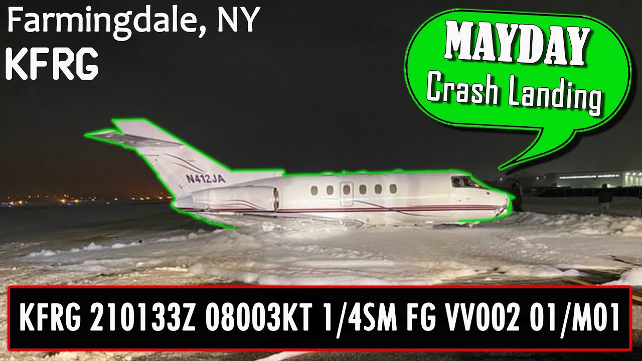 Hawker 800 makes CRASH LANDING at Farmingdale, NY | Low Visibility