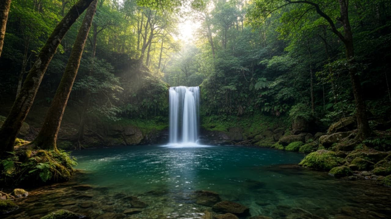Deep Tranquility Night Waterfall Sounds at Hidden Night Falls to Ease Anxiety 🌑💦😴