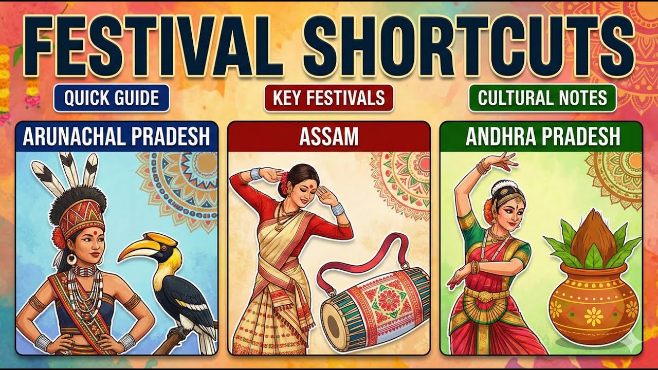 #1 🏆 Story Shortcut! Festivals of India (Andhra, Assam, Arunachal) | Static GK TRICK