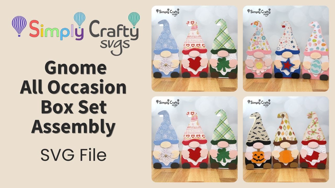 Gnome All Occasion Treat Box Set Assembly - Gnome Box SVG With 12 Embellishments