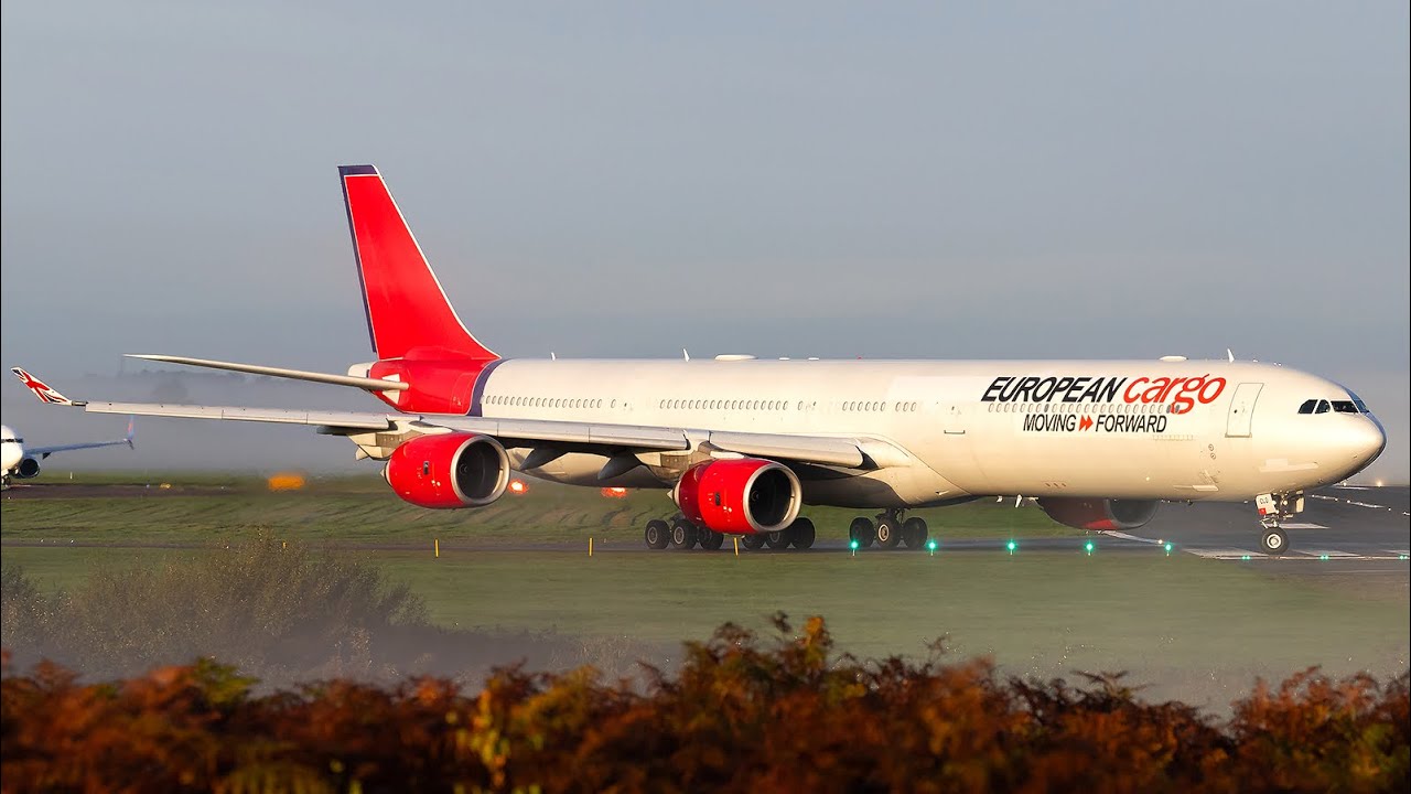 European Cargo Airbus A340-600 Landing & Take off Bournemouth Airport