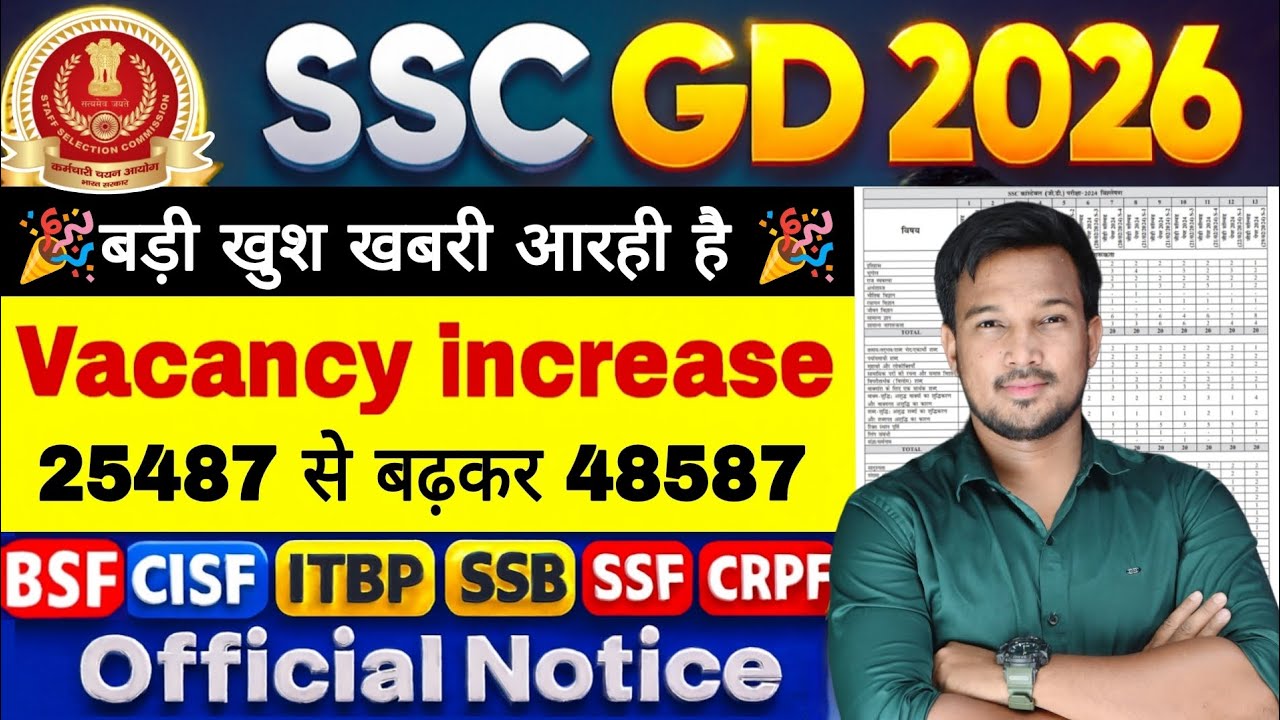 SSC GD 2026 Vacancy increase  SSC GD Vacancy Increase Post 50000 SSC GD Official Notice Out 2026 !!