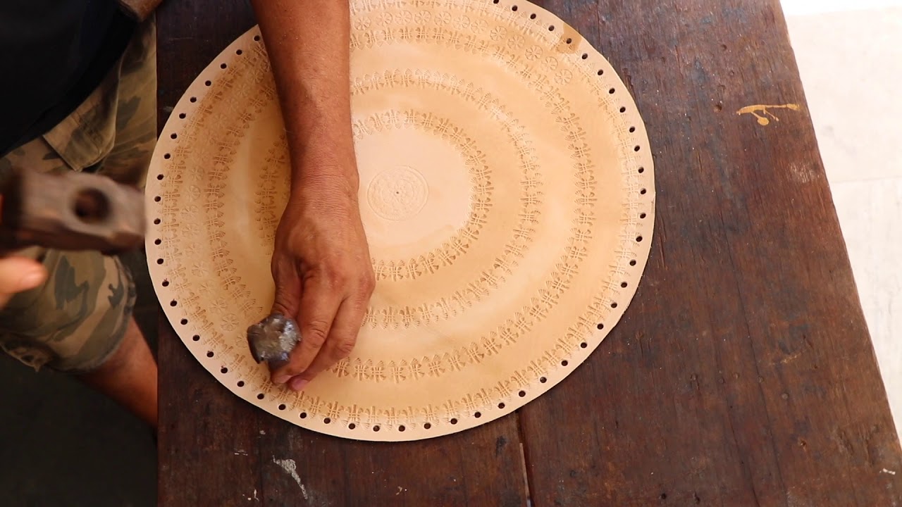 Tooled Leather Ottomans from Artisans in Brazil