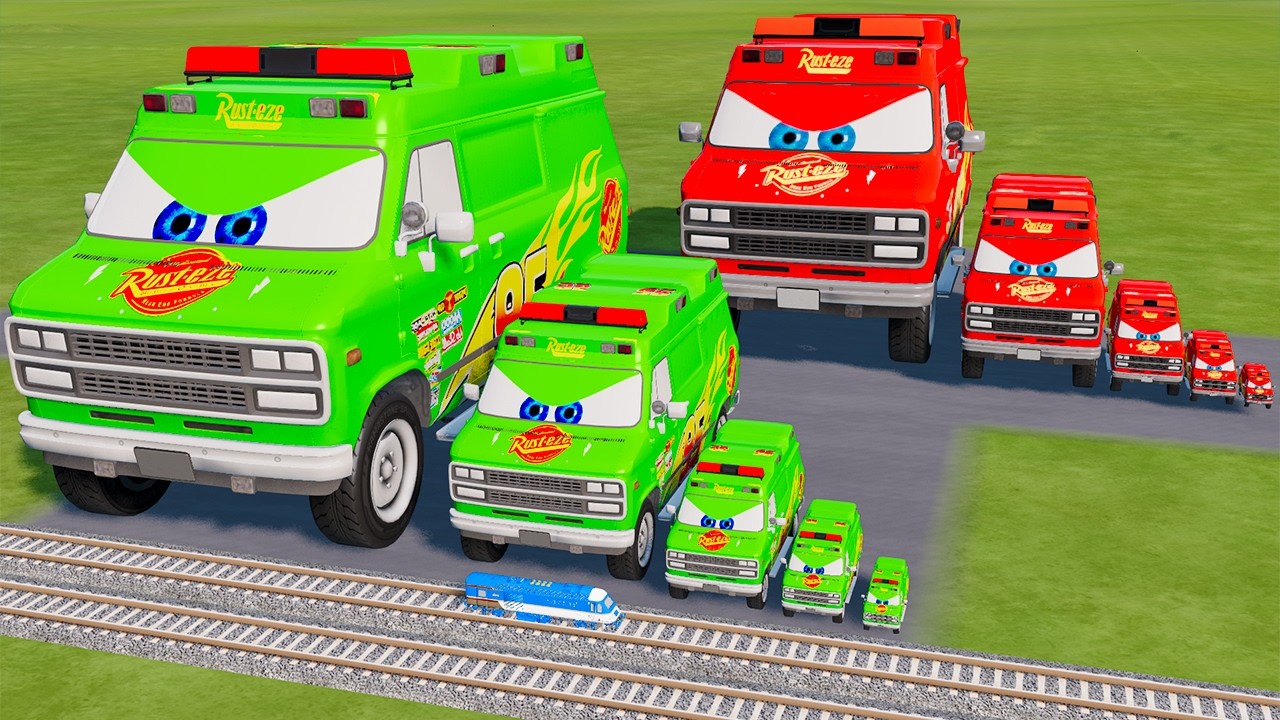 Big & Small Colors Ambulance Lightning Mcqueen vs Train Thomas | BeamNG.Drive