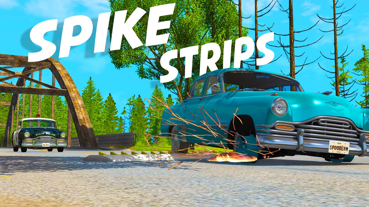 SPIKE STRIPS OF DOOM! - BeamNG Drive Spikestrip Mod (Crashes and Funny Moments)