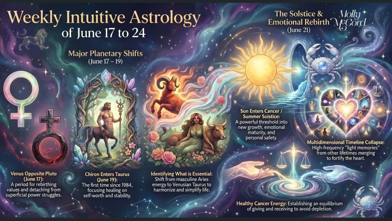 Weekly Intuitive Astrology of June 17 to 24 ~ Venus opp Pluto, Chiron in Taurus, Solstice Energies
