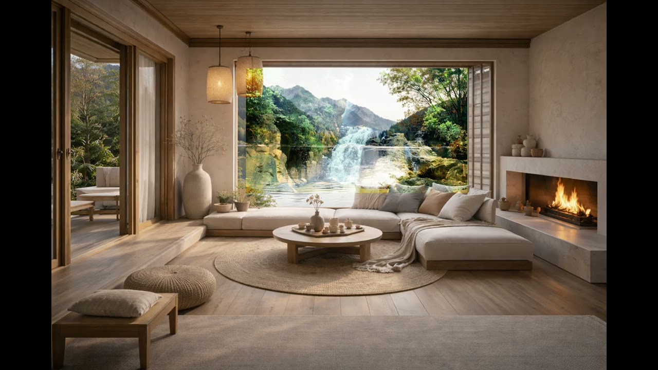 Minimalist Cozy Fireplace Ambience ✨ Japandi Calm | Soft Jazz for Deep Relaxation