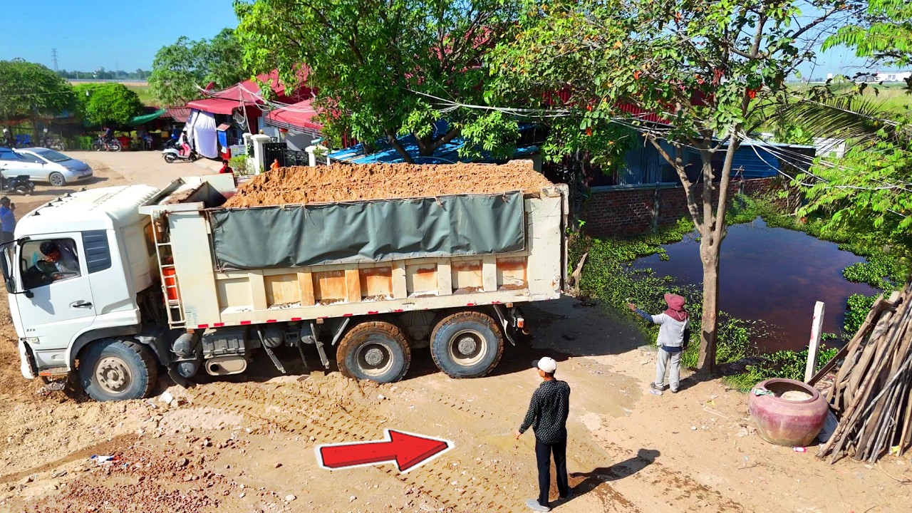 OMG !!! Incredible Landfill Construction & Dump Truck 25.5Ton & Dozer Pushing Soil into Deep,Mix VDO