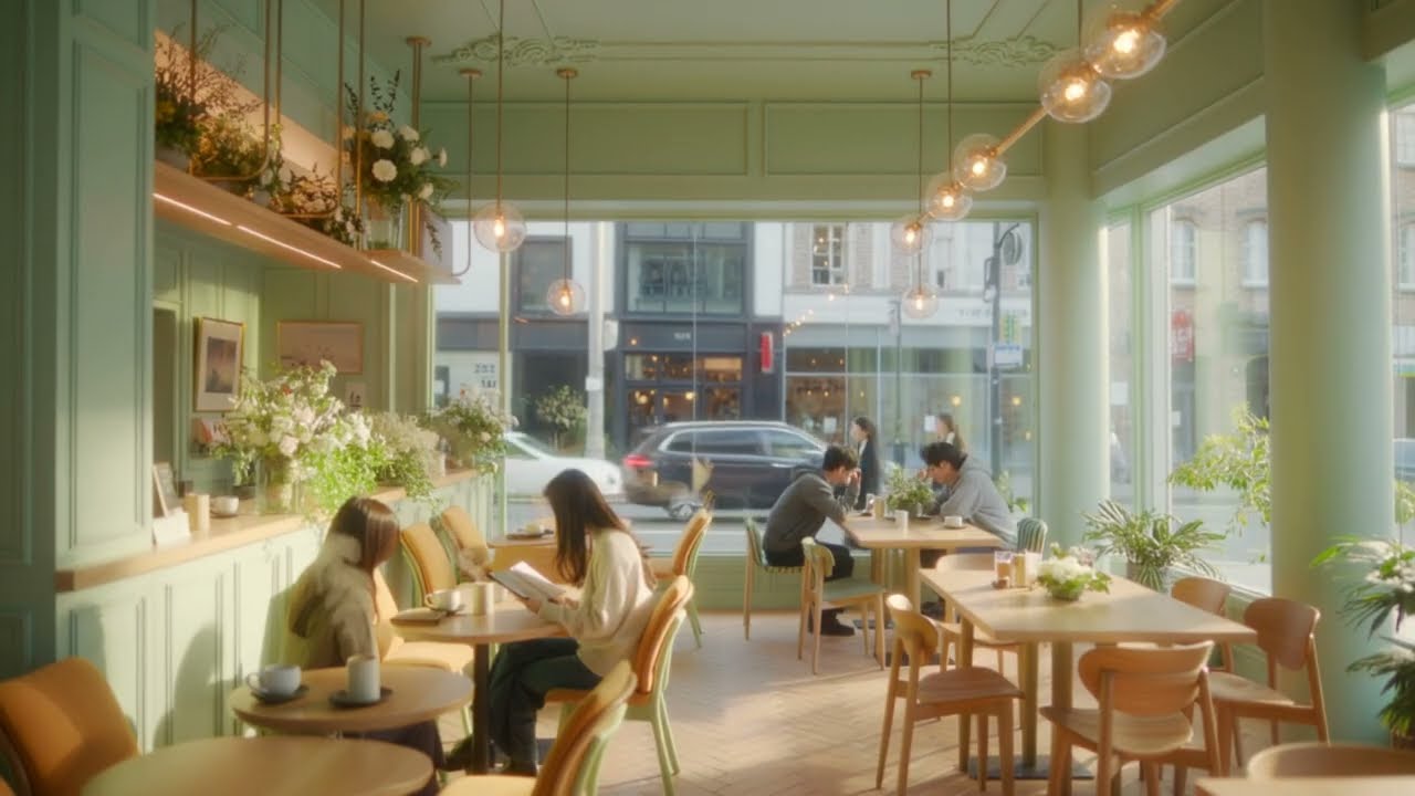 Sage Green & Pendant Cafe Background Music for Relax & Focus ☕🌿 | Cafe Note Ambience カフェの勉強BGM