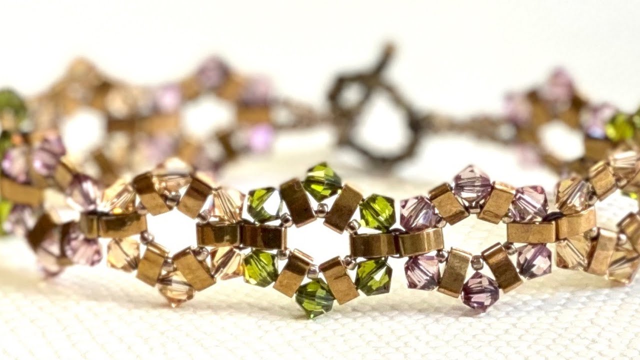 Beaded bracelet tutorial with half Tila beads and bicone crystals : The Hexlet