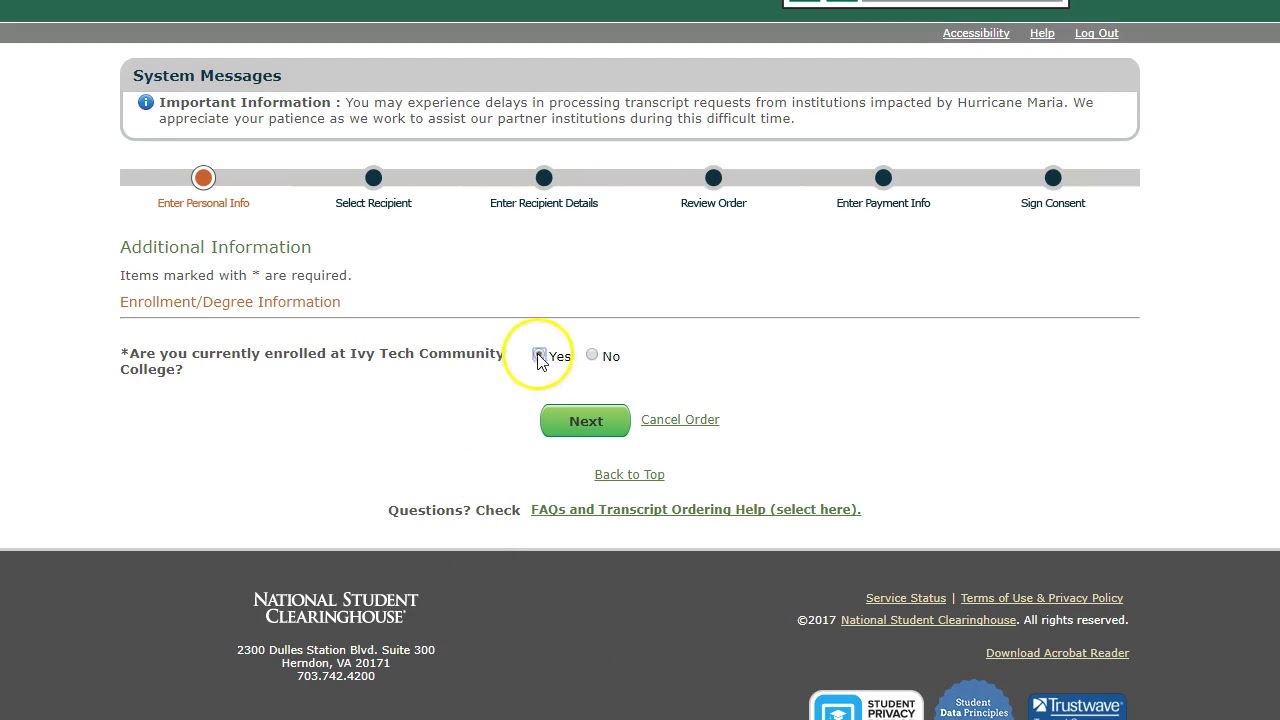 How to Request an Official Transcript via MyIvy