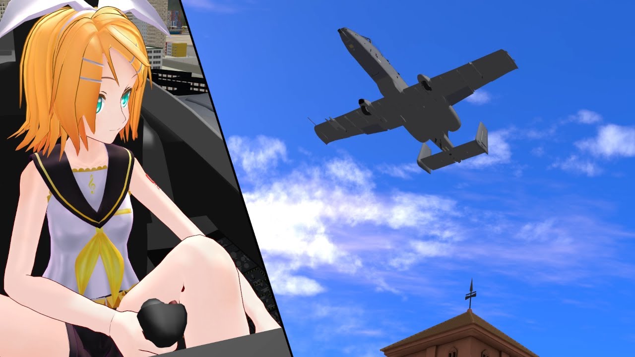 【MMD】鏡音リンがジェット機で都市の上空を飛ぶ動画