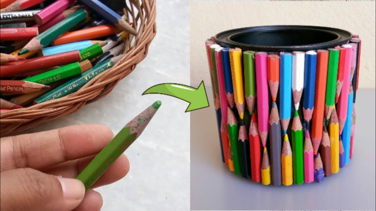 How to use very small used left over Old Colour Pencils To Pen's Pencils Holder|Desk organizer|DIY