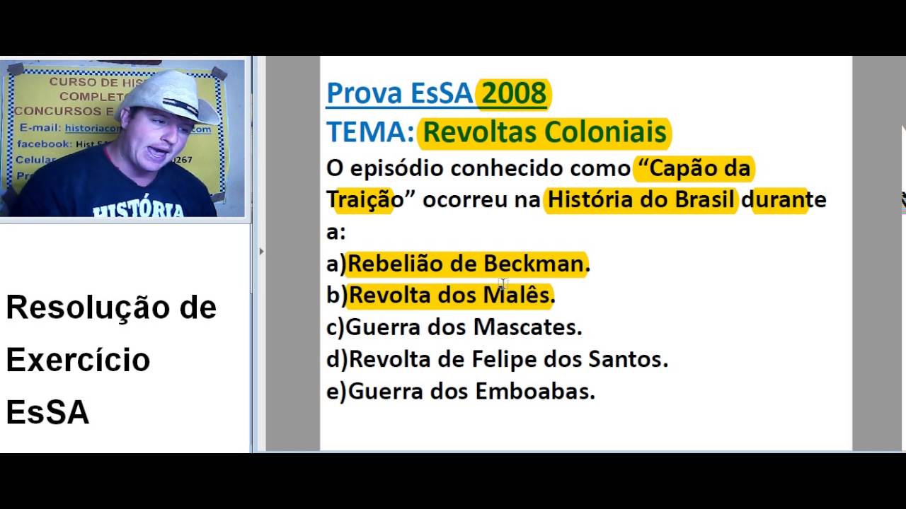 Resolu&ccedil;&atilde;o de Exerc&iacute;cios EsSA Revoltas Coloniais
