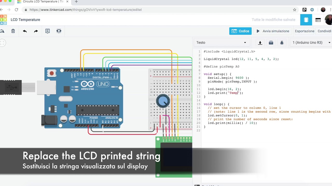 Tinkercad tutorial lcd temperature