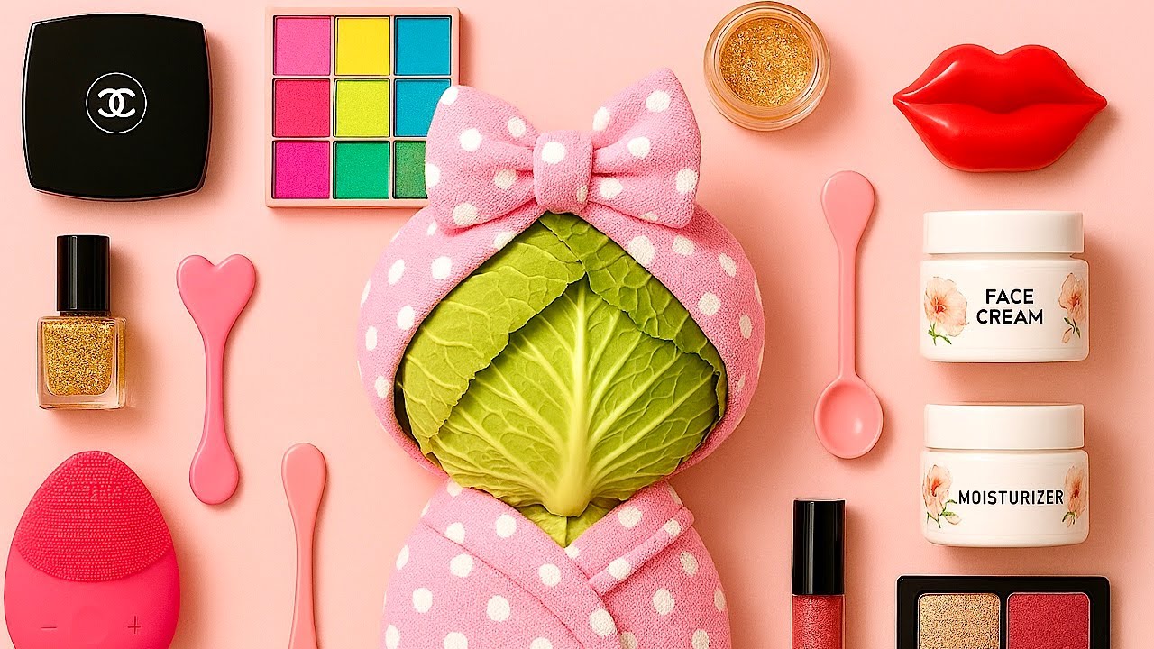 ASMR Makeup on Cabbage 🥬 | Satisfying Makeover & Relaxing Facial 💄 (No Talking)