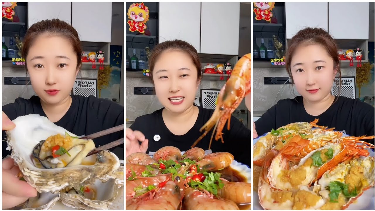 Seafood #94 challenge Eating Seafood, Shrim، Crap, Squid 😋😋{ Asmar} #oyster #salmon #shrim #lopster