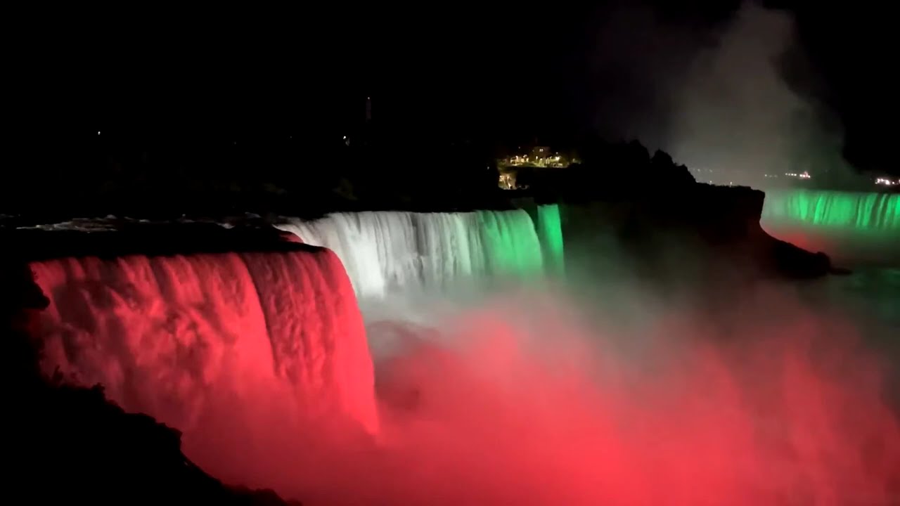 Niagara Falls lighted up in Tricolor of Indian Flag for International Yoga Day