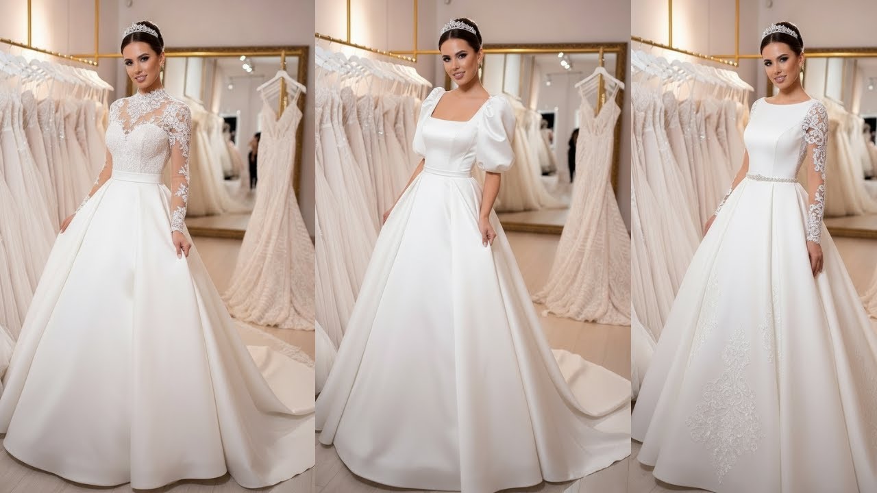 Experimentei 5 vestidos de noiva em cetim mais fechados… e o último vai te deixar de boca aberta