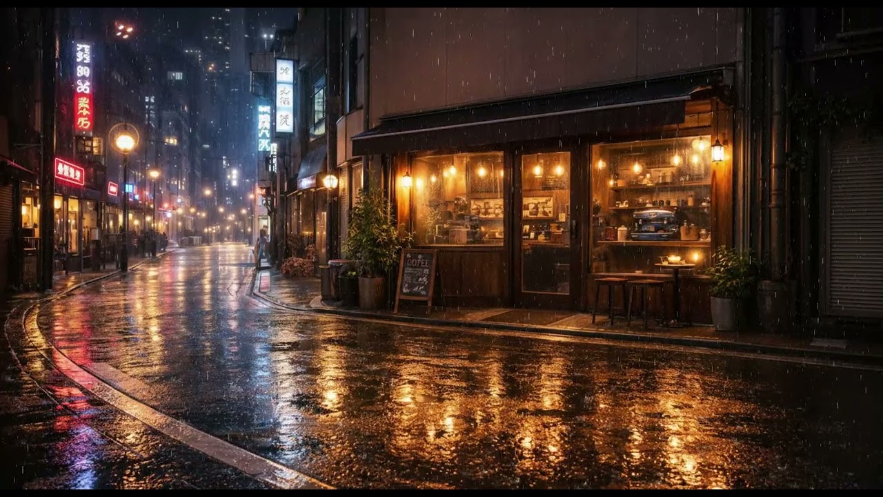 Midnight Cafe Japan 🌙 Soft Lofi Rain for Studying (1 Hour)