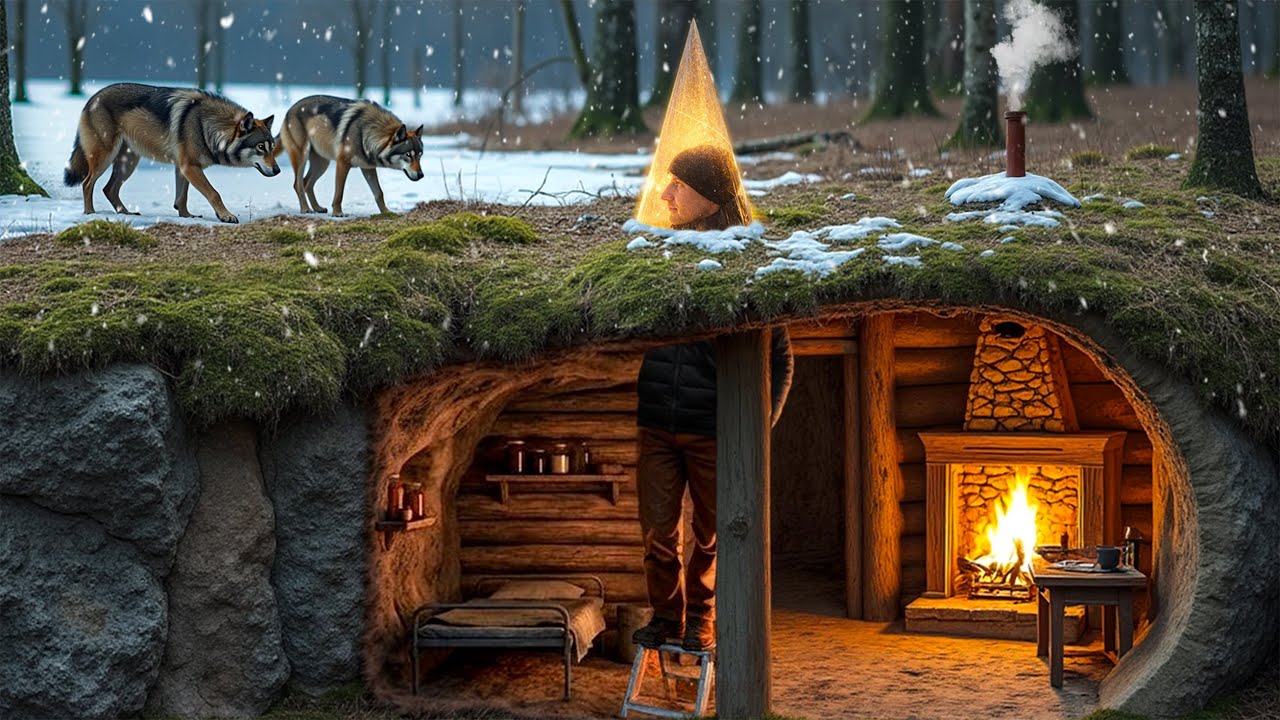 I Built a SECRET Underground Shelter with 360 View | Winter Bushcraft Survival