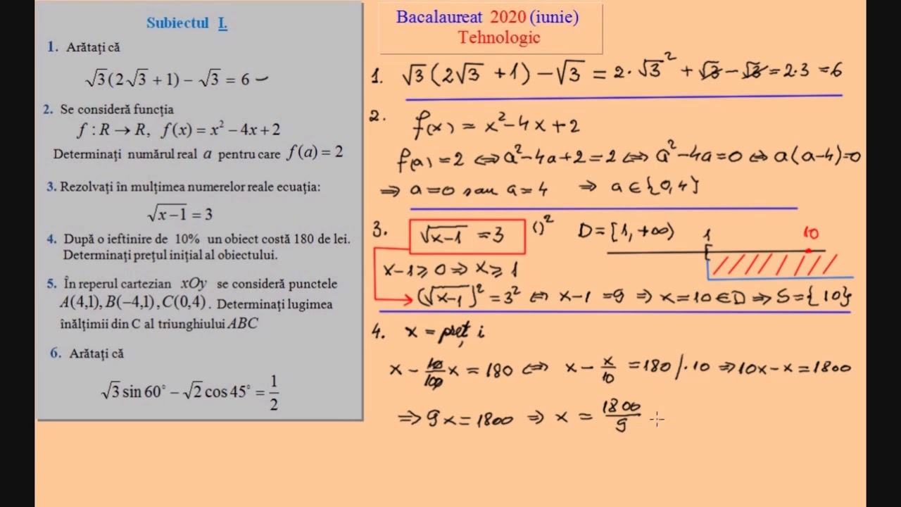 Bacalaureat 2020 Tehnologic - Sesiunea Iunie (Subiect rezolvat)