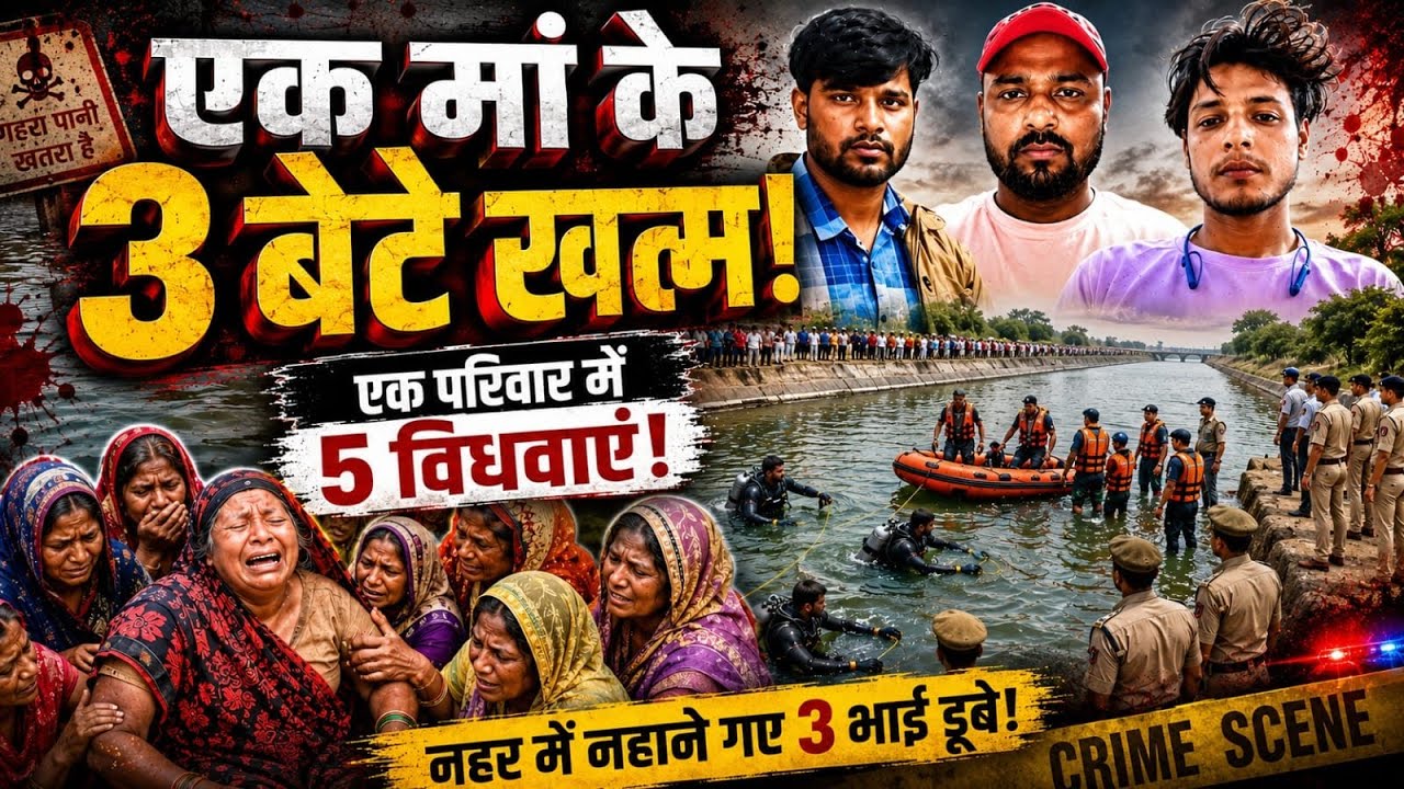 Hathras News : एक मां के 3 बेटे खत्म! नहर में नहाने गए 3 बेटे डूबे! हादसे से एक परिवार में 5 विधवाएं