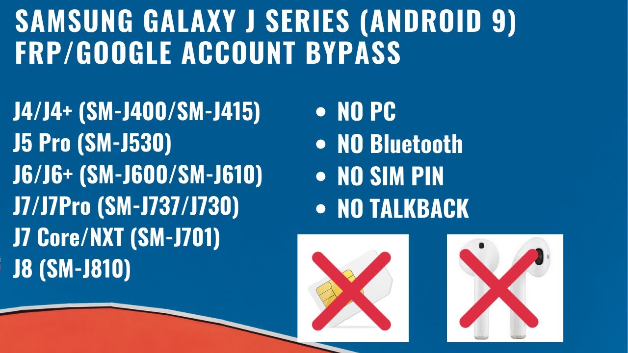 SAMSUNG Galaxy J4/J5/J6/J7/J8 Android 9 FRP/Google Account Bypass - NO PC/NO SIM PIN/NO Bluetooth