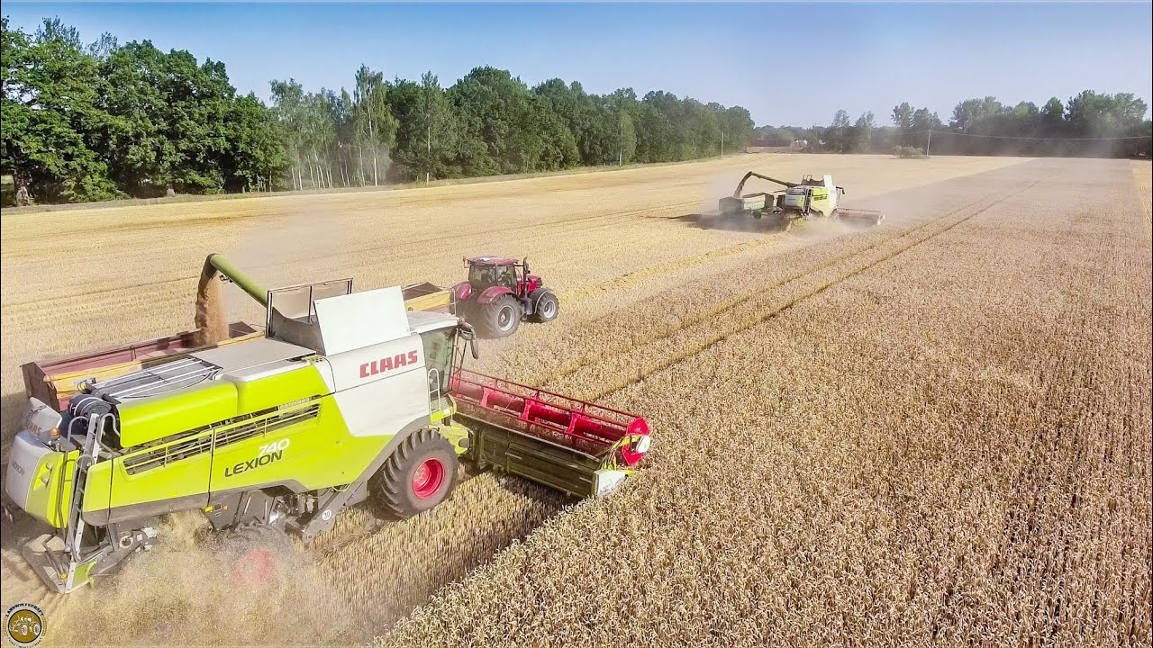 Mähdrescher 2 / CLAAS LEXION 740 + Ballen Pressen I Case-Krone Harvest 2019