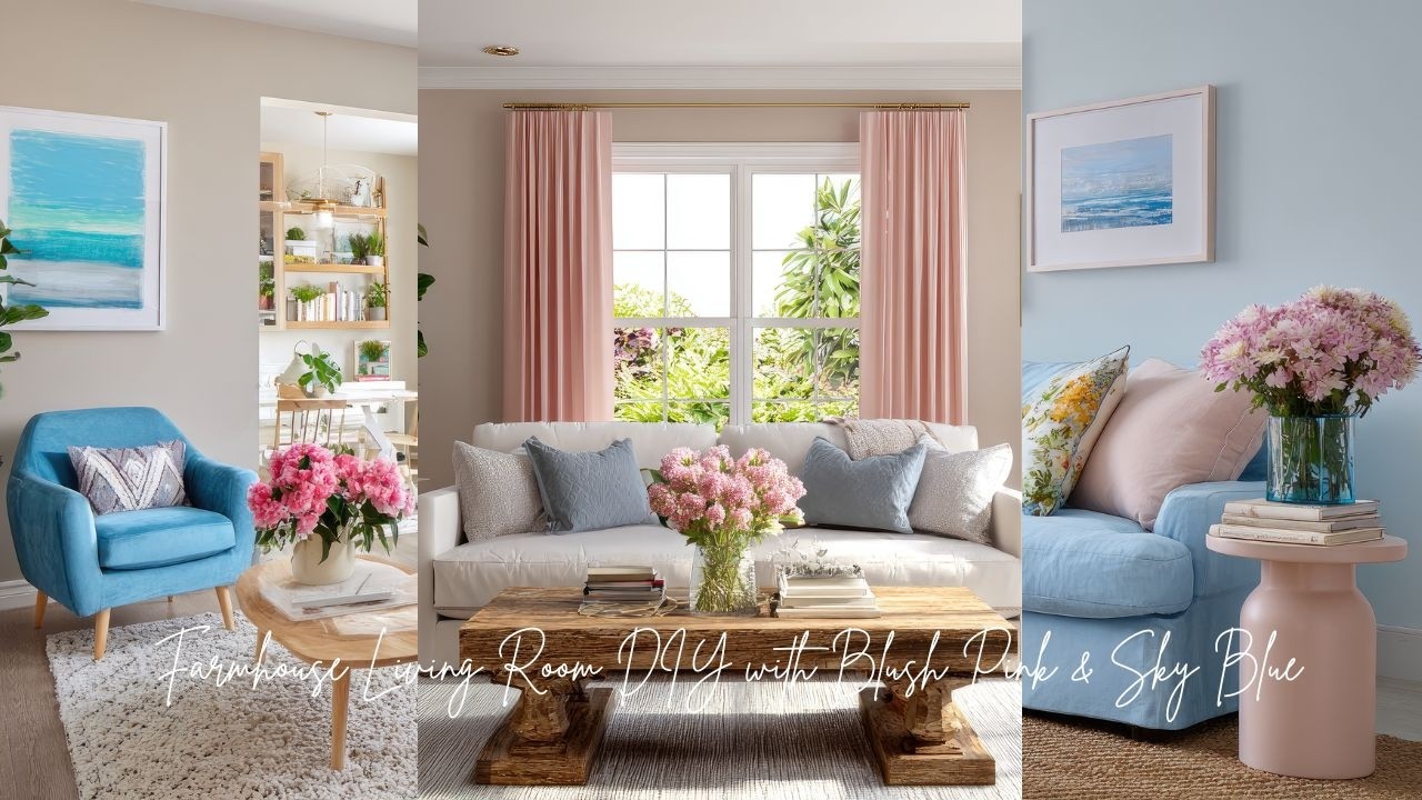 Small Space, Happy Colors | Farmhouse Living Room DIY with Blush Pink & Sky Blue